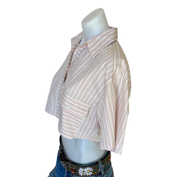Steve Madden Pink Striped Crop Top XS Button Down Shirt Oversized Boxy $64 NEW - Picture 5 of 7